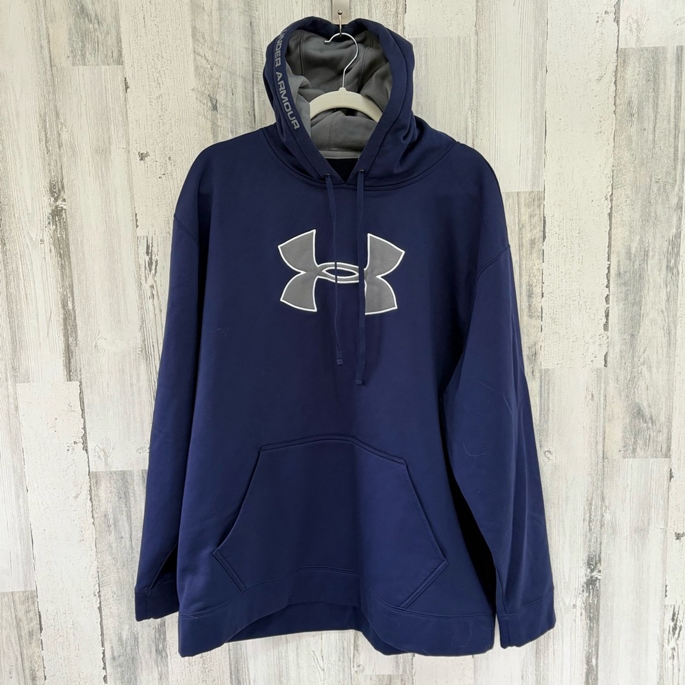 Under Armour Men’s Size XXL Pullover Drawstring Hoodie In Navy/ Gray Trim